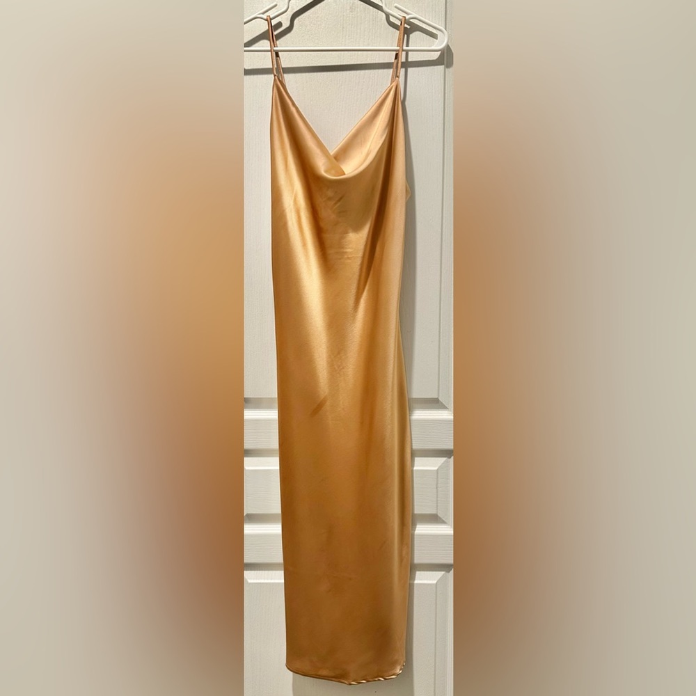 NWT Petal & Pup Cowl Neck Midi Slip Dress in Gold Champagne ZB9 - Picture 2 of 12
